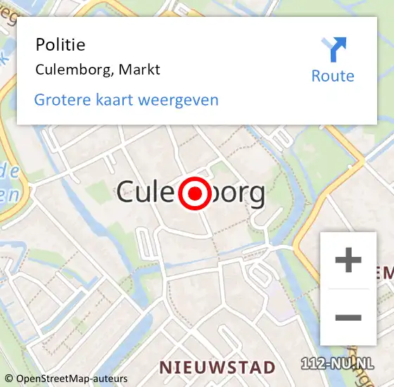 Locatie op kaart van de 112 melding: Politie Culemborg, Markt op 11 januari 2019 21:00