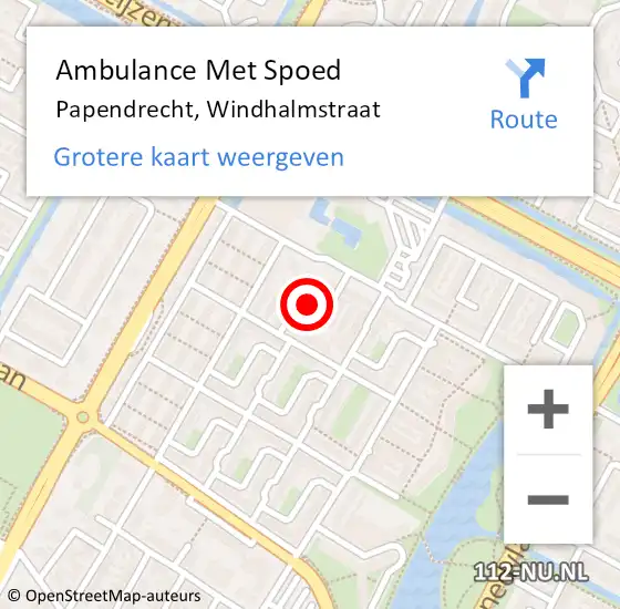 Locatie op kaart van de 112 melding: Ambulance Met Spoed Naar Papendrecht, Windhalmstraat op 11 januari 2019 22:02