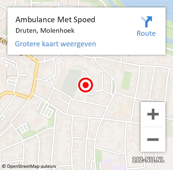 Locatie op kaart van de 112 melding: Ambulance Met Spoed Naar Druten, Molenhoek op 11 januari 2019 22:11