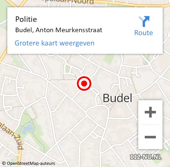 Locatie op kaart van de 112 melding: Politie Budel, Anton Meurkensstraat op 11 januari 2019 23:56