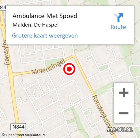 Locatie op kaart van de 112 melding: Ambulance Met Spoed Naar Malden, De Haspel op 12 januari 2019 01:11