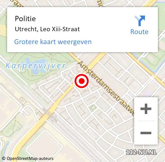 Locatie op kaart van de 112 melding: Politie Utrecht, Leo Xiii-Straat op 12 januari 2019 05:46