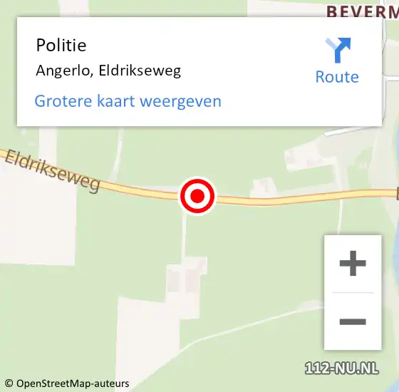 Locatie op kaart van de 112 melding: Politie Angerlo, Eldrikseweg op 12 januari 2019 05:51