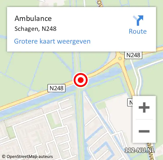 Locatie op kaart van de 112 melding: Ambulance Schagen, N248 op 12 januari 2019 06:56