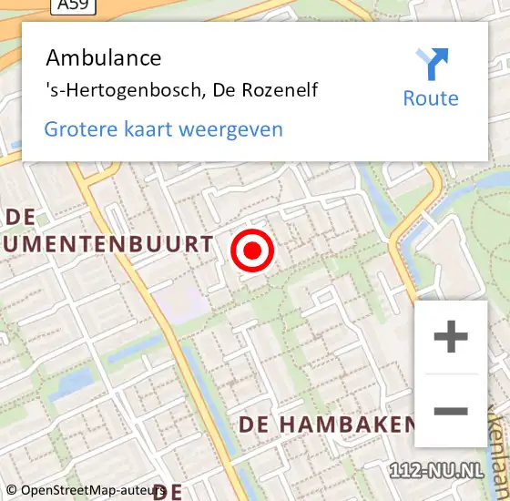 Locatie op kaart van de 112 melding: Ambulance 's-Hertogenbosch, De Rozenelf op 12 januari 2019 07:32