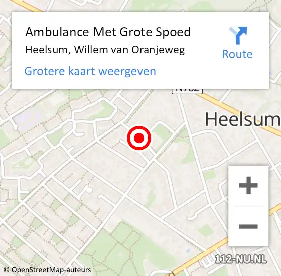 Locatie op kaart van de 112 melding: Ambulance Met Grote Spoed Naar Heelsum, Willem van Oranjeweg op 12 januari 2019 08:22