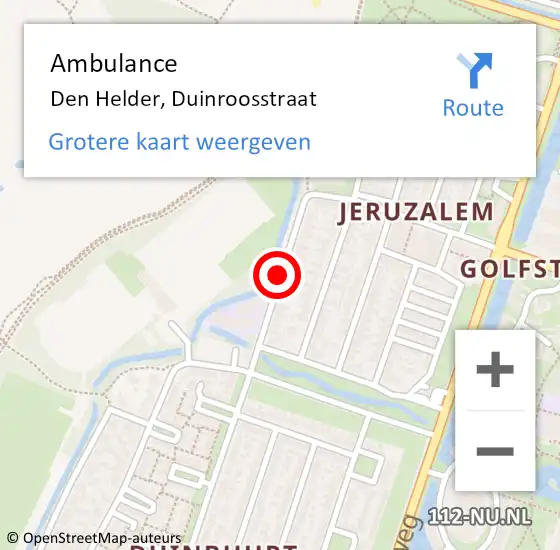 Locatie op kaart van de 112 melding: Ambulance Den Helder, Duinroosstraat op 12 januari 2019 10:33