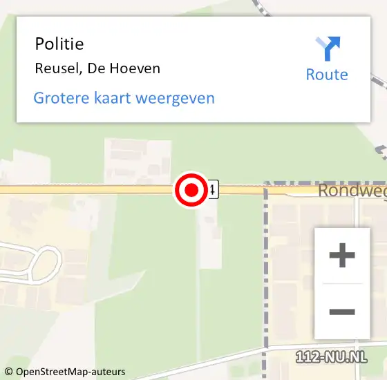 Locatie op kaart van de 112 melding: Politie Reusel, De Hoeven op 12 januari 2019 12:44