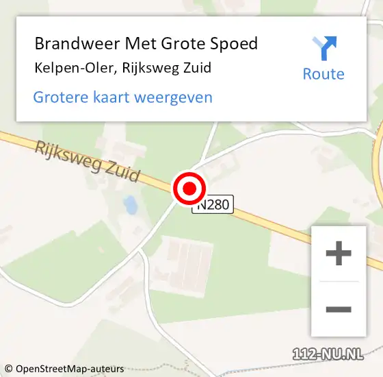 Locatie op kaart van de 112 melding: Brandweer Met Grote Spoed Naar Kelpen-Oler, Rijksweg Zuid op 12 januari 2019 14:21