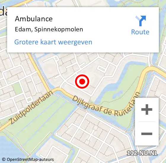 Locatie op kaart van de 112 melding: Ambulance Edam, Spinnekopmolen op 12 januari 2019 15:42