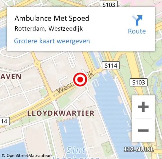 Locatie op kaart van de 112 melding: Ambulance Met Spoed Naar Rotterdam, Westzeedijk op 12 januari 2019 22:14