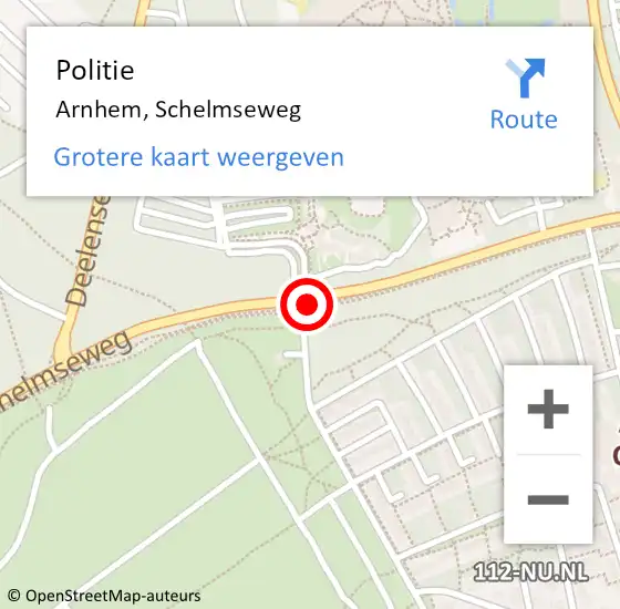 Locatie op kaart van de 112 melding: Politie Arnhem, Schelmseweg op 13 januari 2019 00:11