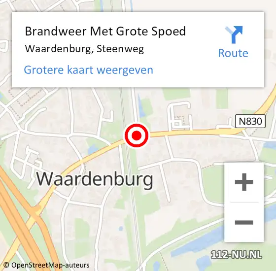 Locatie op kaart van de 112 melding: Brandweer Met Grote Spoed Naar Waardenburg, Steenweg op 13 januari 2019 00:16