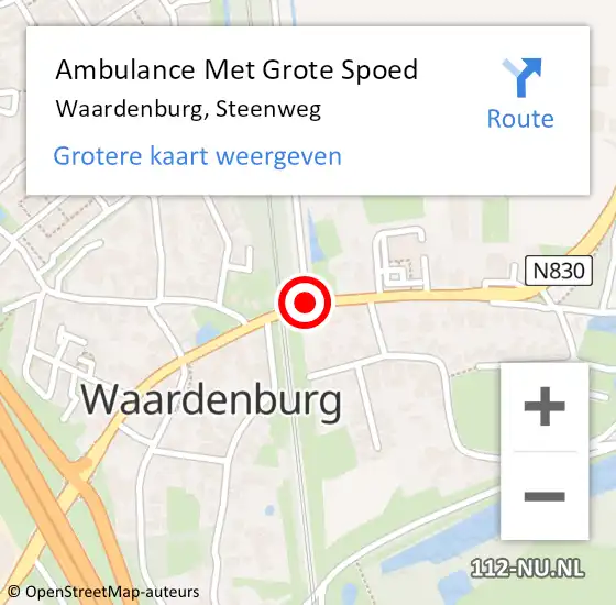 Locatie op kaart van de 112 melding: Ambulance Met Grote Spoed Naar Waardenburg, Steenweg op 13 januari 2019 00:18