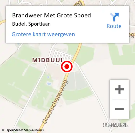 Locatie op kaart van de 112 melding: Brandweer Met Grote Spoed Naar Budel, Sportlaan op 13 januari 2019 01:02