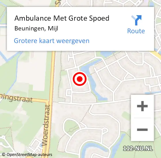 Locatie op kaart van de 112 melding: Ambulance Met Grote Spoed Naar Beuningen, Mijl op 13 januari 2019 01:56