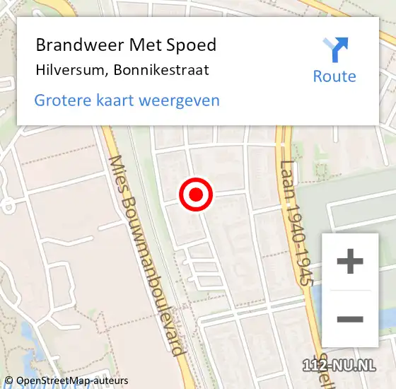 Locatie op kaart van de 112 melding: Brandweer Met Spoed Naar Hilversum, Bonnikestraat op 13 januari 2019 02:05