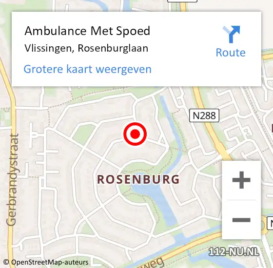 Locatie op kaart van de 112 melding: Ambulance Met Spoed Naar Vlissingen, Rosenburglaan op 13 januari 2019 02:13