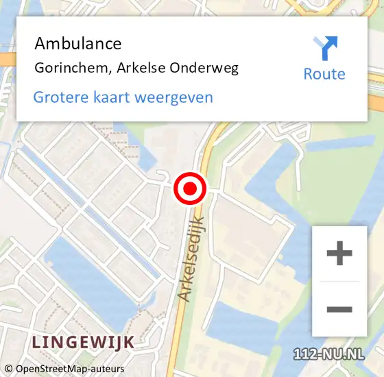 Locatie op kaart van de 112 melding: Ambulance Gorinchem, Arkelse Onderweg op 13 januari 2019 04:53
