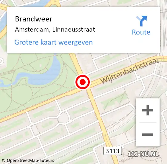 Locatie op kaart van de 112 melding: Brandweer Amsterdam, Linnaeusstraat op 13 januari 2019 05:05