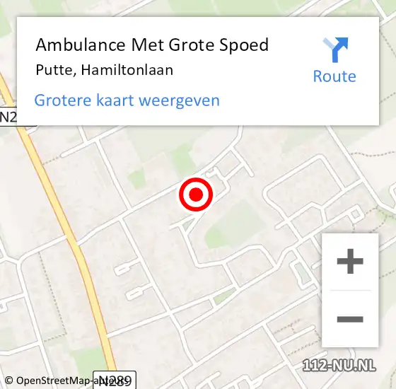 Locatie op kaart van de 112 melding: Ambulance Met Grote Spoed Naar Putte, Hamiltonlaan op 13 januari 2019 05:16