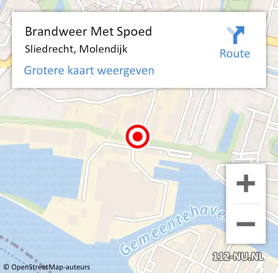 Locatie op kaart van de 112 melding: Brandweer Met Spoed Naar Sliedrecht, Molendijk op 13 januari 2019 08:27