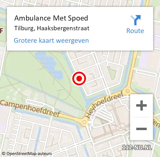 Locatie op kaart van de 112 melding: Ambulance Met Spoed Naar Tilburg, Haaksbergenstraat op 13 januari 2019 10:27