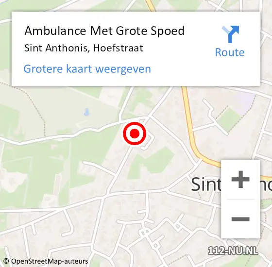 Locatie op kaart van de 112 melding: Ambulance Met Grote Spoed Naar Sint Anthonis, Hoefstraat op 13 januari 2019 10:59