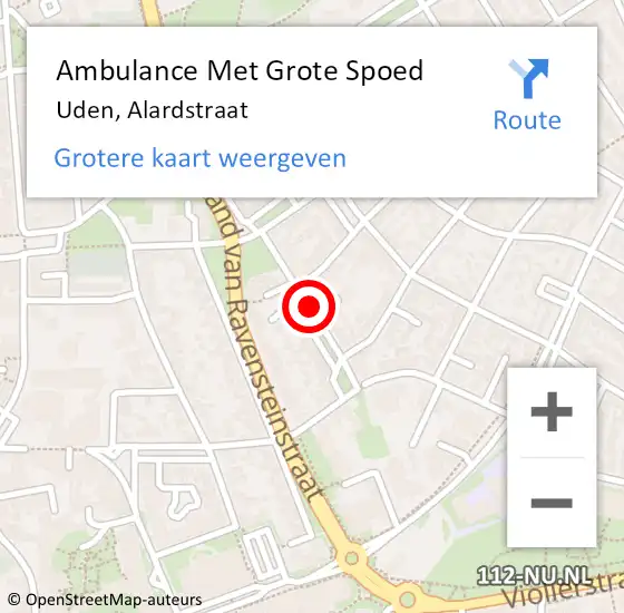 Locatie op kaart van de 112 melding: Ambulance Met Grote Spoed Naar Uden, Alardstraat op 13 januari 2019 13:42