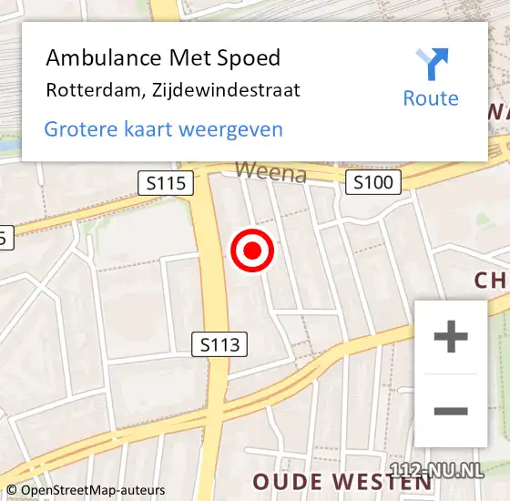 Locatie op kaart van de 112 melding: Ambulance Met Spoed Naar Rotterdam, Zijdewindestraat op 13 januari 2019 16:49