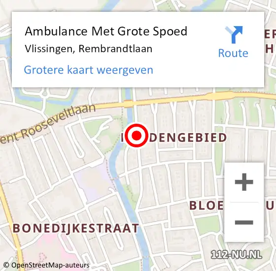 Locatie op kaart van de 112 melding: Ambulance Met Grote Spoed Naar Vlissingen, Rembrandtlaan op 14 januari 2019 00:04