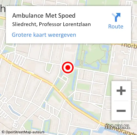 Locatie op kaart van de 112 melding: Ambulance Met Spoed Naar Sliedrecht, Professor Lorentzlaan op 14 januari 2019 03:29