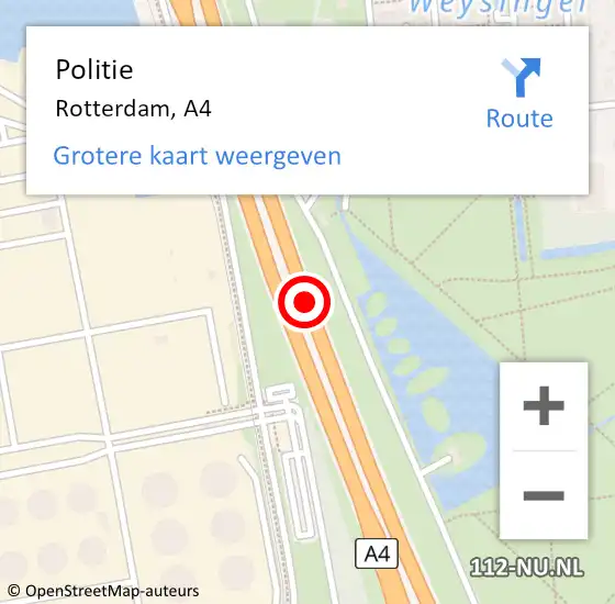 Locatie op kaart van de 112 melding: Politie Rotterdam, A4 op 14 januari 2019 06:10