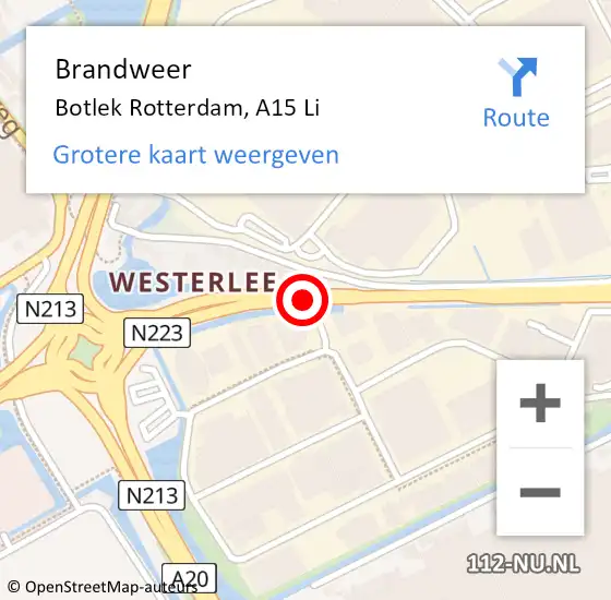 Locatie op kaart van de 112 melding: Brandweer Botlek Rotterdam, A15 Li op 14 januari 2019 06:28