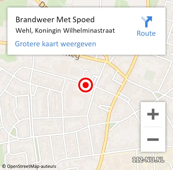 Locatie op kaart van de 112 melding: Brandweer Met Spoed Naar Wehl, Koningin Wilhelminastraat op 14 januari 2019 09:04