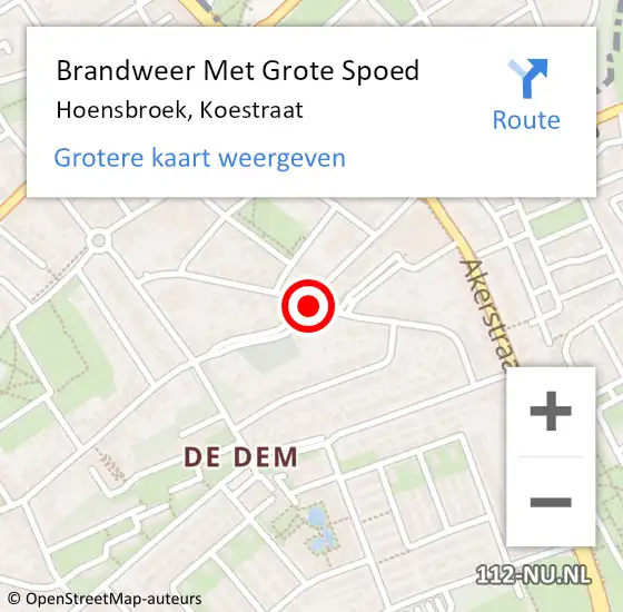 Locatie op kaart van de 112 melding: Brandweer Met Grote Spoed Naar Hoensbroek, Koestraat op 14 januari 2019 09:39