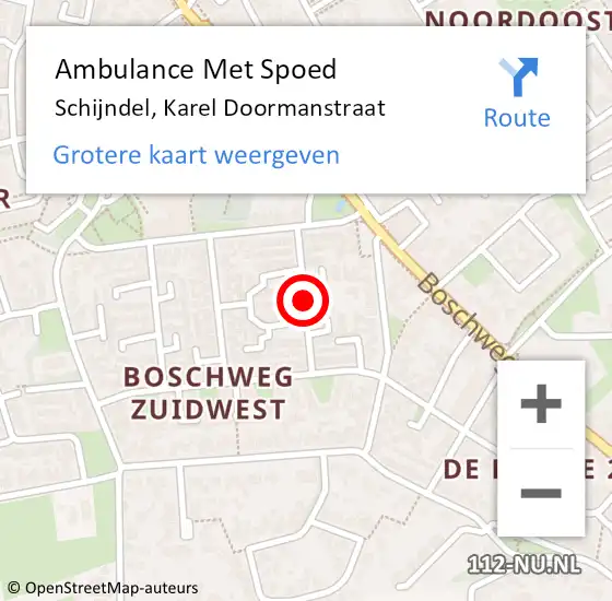 Locatie op kaart van de 112 melding: Ambulance Met Spoed Naar Schijndel, Karel Doormanstraat op 14 januari 2019 09:41