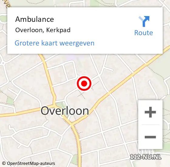 Locatie op kaart van de 112 melding: Ambulance Overloon, Kerkpad op 14 januari 2019 09:59