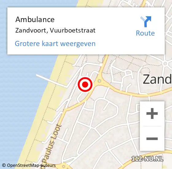 Locatie op kaart van de 112 melding: Ambulance Zandvoort, Vuurboetstraat op 14 januari 2019 12:04