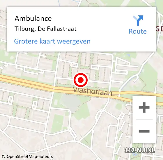 Locatie op kaart van de 112 melding: Ambulance Tilburg, De Fallastraat op 14 januari 2019 12:53