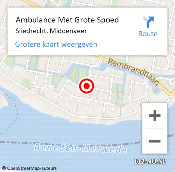 Locatie op kaart van de 112 melding: Ambulance Met Grote Spoed Naar Sliedrecht, Middenveer op 14 januari 2019 13:47