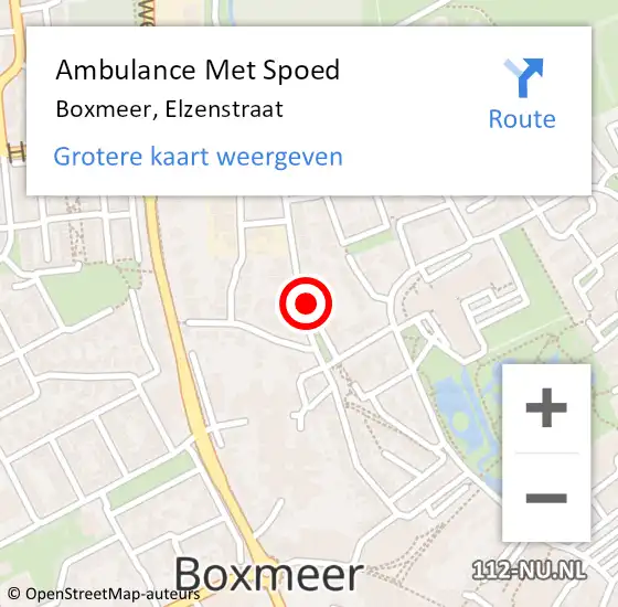 Locatie op kaart van de 112 melding: Ambulance Met Spoed Naar Boxmeer, Elzenstraat op 14 januari 2019 15:04