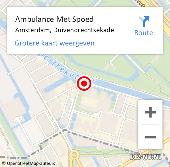 Locatie op kaart van de 112 melding: Ambulance Met Spoed Naar Amsterdam, Duivendrechtsekade op 14 januari 2019 15:28