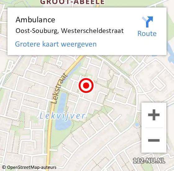 Locatie op kaart van de 112 melding: Ambulance Oost-Souburg, Westerscheldestraat op 14 januari 2019 15:55