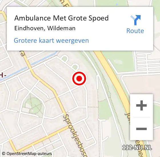 Locatie op kaart van de 112 melding: Ambulance Met Grote Spoed Naar Eindhoven, Wildeman op 14 januari 2019 16:09