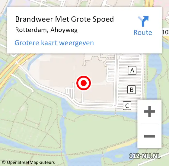 Locatie op kaart van de 112 melding: Brandweer Met Grote Spoed Naar Rotterdam, Ahoyweg op 14 januari 2019 16:35