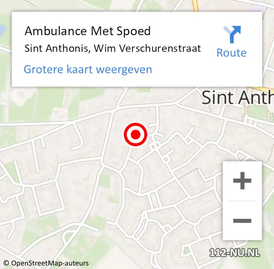 Locatie op kaart van de 112 melding: Ambulance Met Spoed Naar Sint Anthonis, Wim Verschurenstraat op 14 januari 2019 16:41