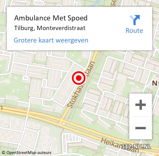 Locatie op kaart van de 112 melding: Ambulance Met Spoed Naar Tilburg, Monteverdistraat op 14 januari 2019 16:57