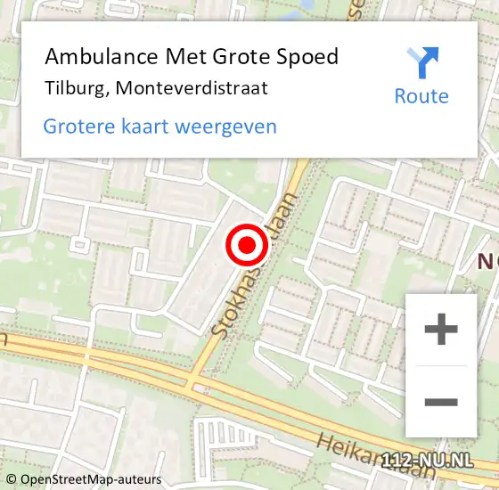 Locatie op kaart van de 112 melding: Ambulance Met Grote Spoed Naar Tilburg, Monteverdistraat op 14 januari 2019 17:01