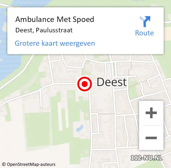 Locatie op kaart van de 112 melding: Ambulance Met Spoed Naar Deest, Paulusstraat op 14 januari 2019 20:32